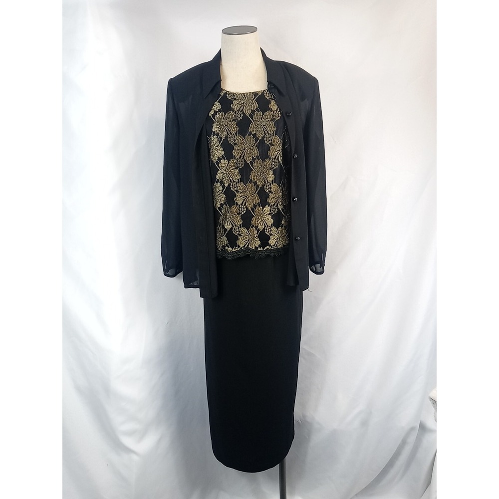 VTG‎ Perceptions Gold Floral Blouse, Skirt & jacket Set Women's Petite Size 12